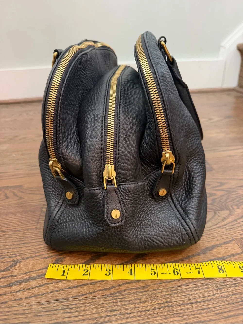 J.Crew Newbury Black Pebbled Leather Triple Zip Satchel Handbag Gold Hardware